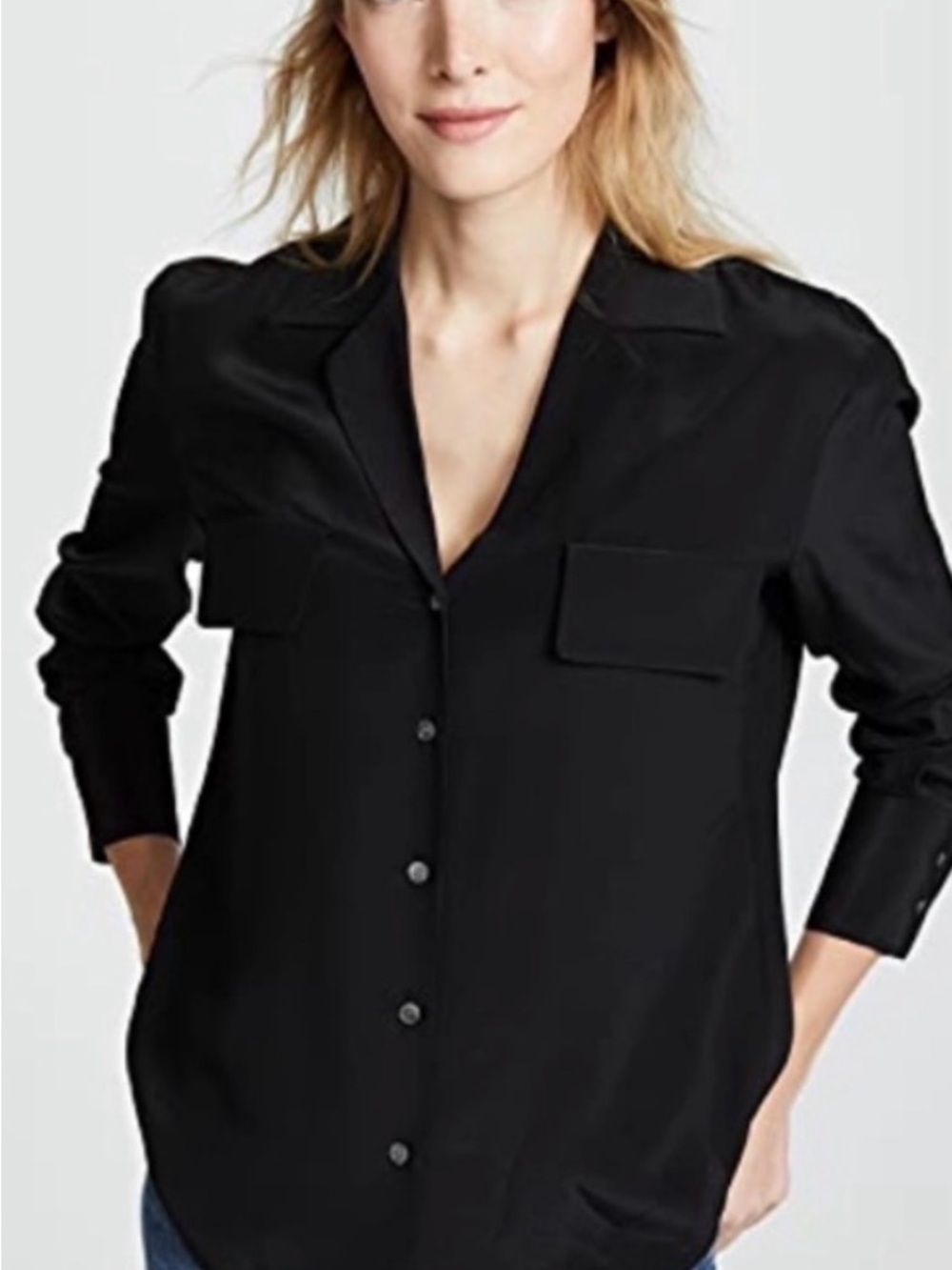 Frame Silk Black Button-Front Shirt